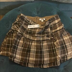 Plaid Mini Skirt - Brown and Black